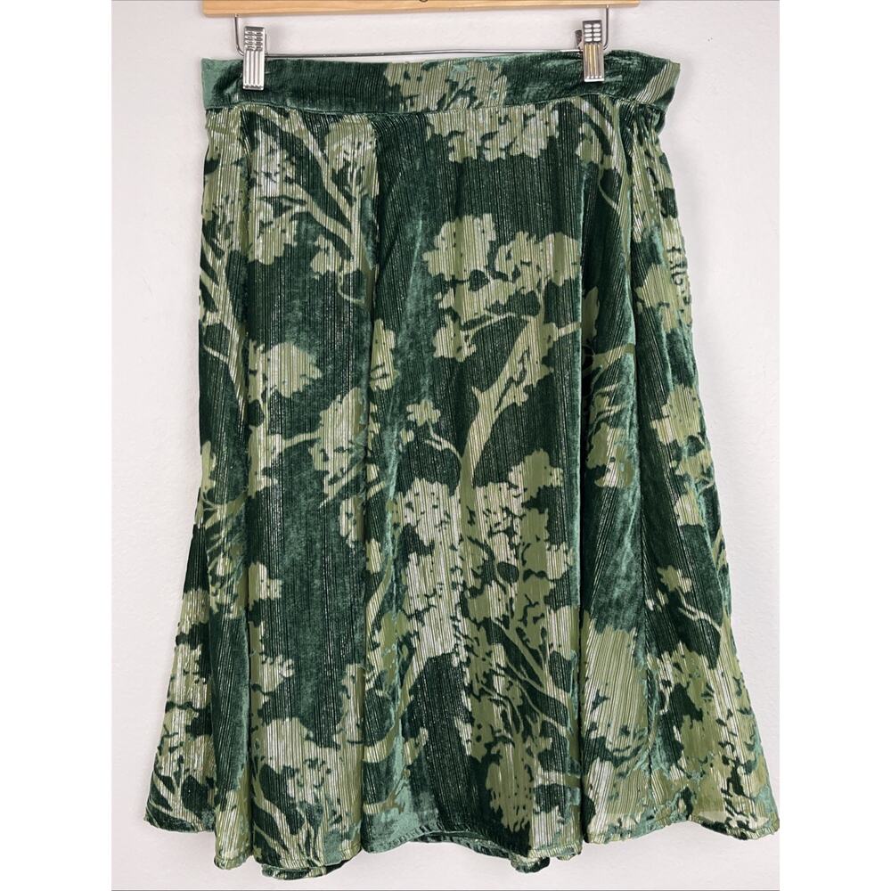 Modcloth A-line Velvet Burnout Skirt Textured Botanical Forest Green Size Large - Picture 7 of 13